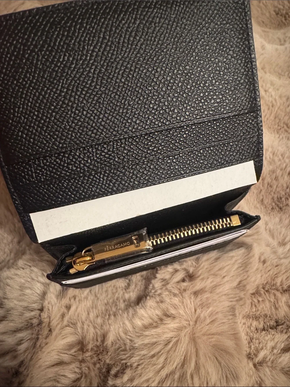 Salvatore Ferragamo Black Leather Card & Key Holder with Gold Gancini Accent